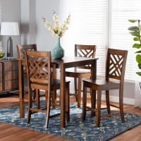 Baxton Studio RH317P-Walnut-5PC Pub Set Baxton Studio Caron Modern and Contemporary Walnut Brown Finished Wood 5-Piece Pub Set